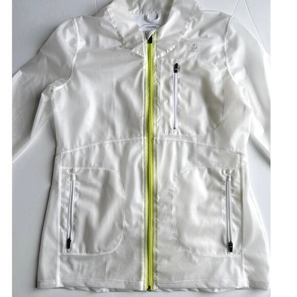 Oiselle Women's Lightweight Running Jacket Size S Sheer White with Neon Zipper - Picture 2 of 8